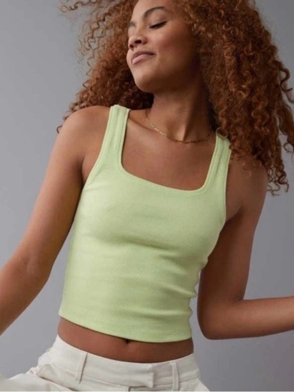 American Eagle Main Squeeze Square Neck Tank Top in Lime NWT